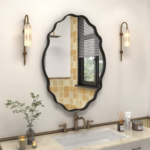 CHARMOR Espejo de pared irregular de 22 x 30 pulgadas, espejo de baño con marco ovalado ovalado negro moderno, espejo de cambiador decorativo de pared (horizontal/vertical)