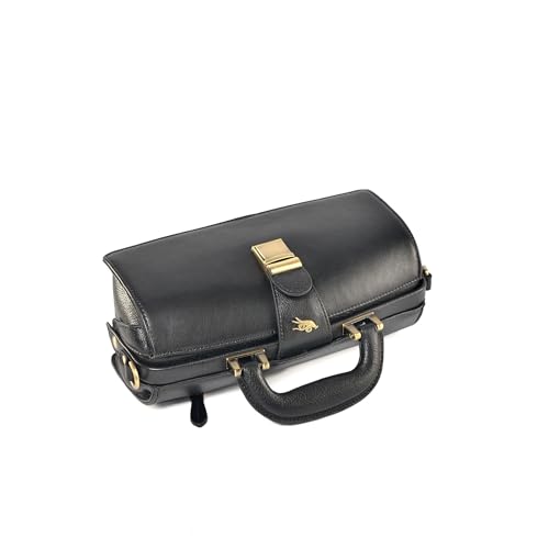 Image of genuine leather handbag cowhide doctor bag brown shoulder bag buckle women's bag