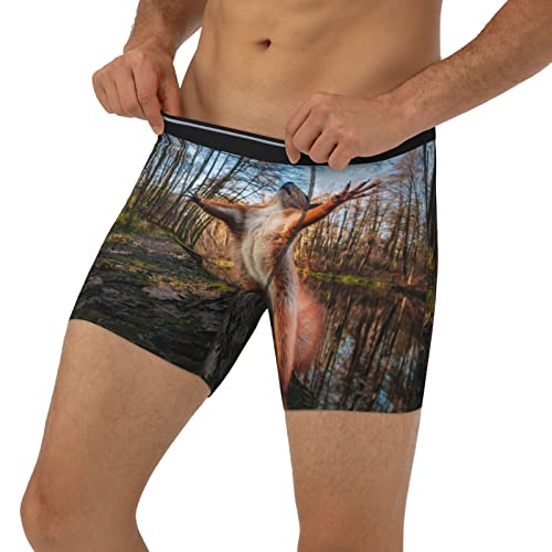 Men's Boxer Briefs Underwear, Long Leg Boxer Briefs For Men, Funny Squirrel In Forest Design Stretch Breathable Comfort Flex Fit Boxer Briefs For Men Small Black #TOP1