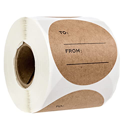Round Kraft to from Write in Labels/Real Brown Kraft Present Tags / 250 Circle Stickers / 2" Holiday Birthday Favor Labels/Made in The USA