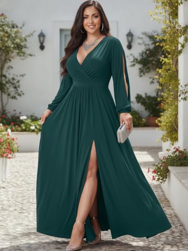Image of KOH KOH Womens Long Sleeve Sexy Slit Photoshoot Evening Fall Maxi Dress