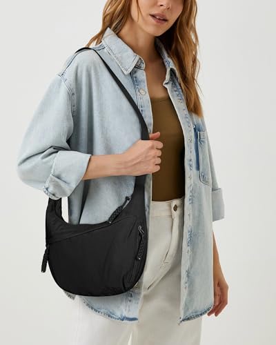 Image of Lushandy Nylon Crescent Crossbody Bags for Women, Medium Slouchy Hobo Crossbody Bag Checkered Purse Luna Bag for Travel