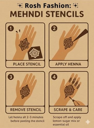 Image of ROSH FASHIONS Mehndi Stencil Stickers for Hands (Pack of 2 pairs) | Easy Heena Stickers for Girls & Women | Wedding, Festivals & Functions