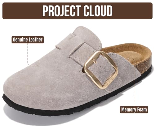 Image of Project Cloud 100% Genuine Leather Clogs for Women Shoes - Memory Foam Insole, Non-Slip & Natural Cork Footbed Arch Support Big Buckle Womens Clogs and Mules Footwear (Manchester)