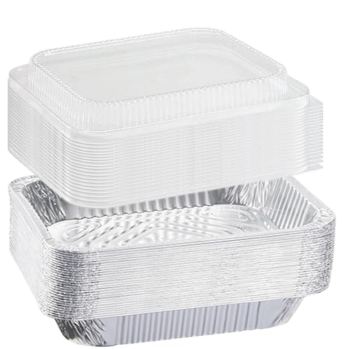 Tiger Chef Durable Half Size Deep Aluminum Foil Pans with Clear Dome Lids, Multi-Purpose Pans With Covers, 9" X 13" Size (Pack of 50)