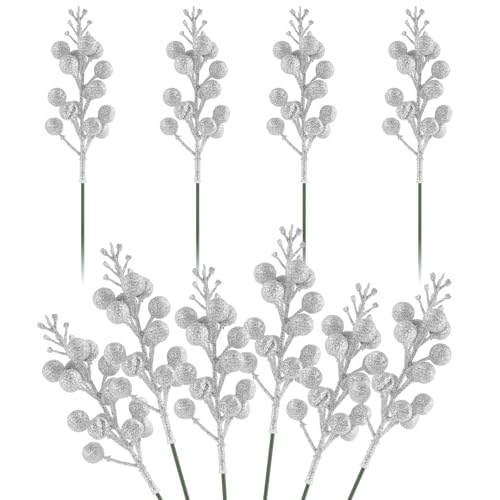 Abeillo 10 palillos artificiales para árbol de Navidad, 23 cm, tallos de bayas de Navidad, ramas de bayas de Navidad, adornos de árbol de Navidad para bricolaje, corona de Navidad, decoración del