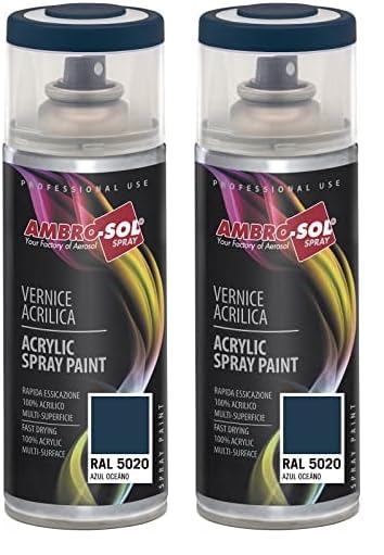 Ambro-Sol - Pintura acrílica en spray, color Azul Oceano, RAL 5020, resultado profesional en múltiples superficies, exteriores e interiores, 400 ml (Paquete de 2)