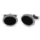 Chicotta Men's Classics Style Pure Sterling Silver Cufflinks with Oval Shape Onyx Gemstone