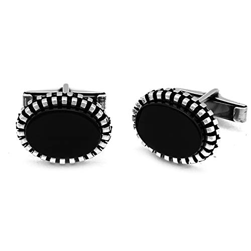 Chicotta Men's Classics Style Pure Sterling Silver Cufflinks With Oval Shape Onyx Gemstone #TOP6