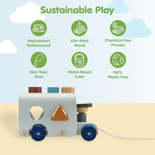 Image of PlanToys Wooden Shape Sorting Bus Toy for Kids Ages 3+ | Montessori Pull Along & Colour Learning Activity for Sorting, Coordination & Fine Motor Skills | Eco-Friendly Educational Playset