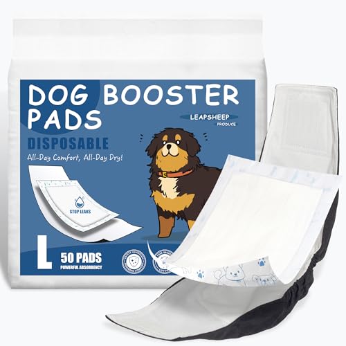 Image of LeapSheep Dog Diaper Liners Pee Pads for Male and Female Dogs, Dog Period Pads, Super Soft Absorbtion Dog Booster Pads Fits Belly Bands, Wraps and Washable Doggy Diapers Female (L, 50)