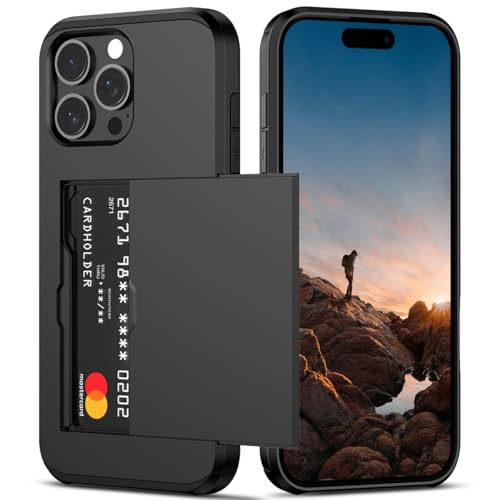 Nvollnoe Compatible with iPhone 16 Pro Max Case with Card Holder Dual Layer Heavy Duty Protective Shockproof Hidden Card Slot Slim Wallet Phone Cover for Women&Men 6.9 inch(Black)