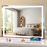 halumao Hollywood Vanity Mirror with Lights, Lighted Makeup Mirror with USB and Type-C Output Ports, 3 Color Modes, Smart Touch Control
