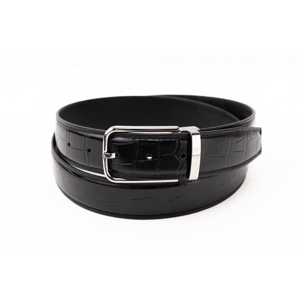 Men's Crocodile Pattern Full Grain Leather Adjustable Belt for Dress Casual Jeans with Stainless Steel Buckle, 1.4"2