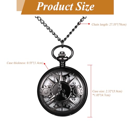 Image of JewelryWe Vintage Pocket Watch Cool Gear Steampunk Retro Pendant Necklace Watches for Men Women Halloween Costumes Daily and Office