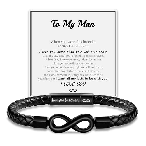 Image of Leather Bracelet Gifts for Men, To My Son Bracelet Fathers Day Bracelet Gifts Dad Grandpa Love You Forever Engraved Birthday Valentines Graduation Gift Infinity Knot Jewelry