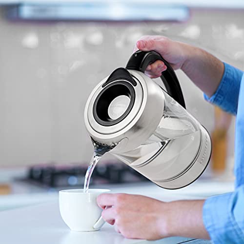 Ovente Glass Electric Kettle Hot Water Boiler 1.7 Liter Prontofill Tech W/ Stainless Steel Filter - 1500W Bpa Free Cordless Instant Water Heater Kettle For Coffee & Tea Maker - Silver Kg612S #TOP5