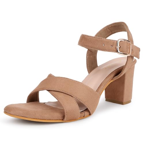 Image of TRASE Block Heels Sandals For Women, Dusky Stylish & Comfortable Footwear