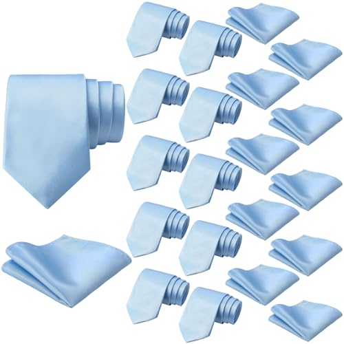 Image of Sureio 20 Pcs Men Tie and Pocket Square Set Satin Formal Solid Ties for Men Pocket Square Handkerchief for Wedding