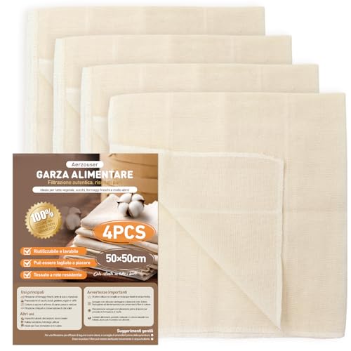 Aerzouser 4 peças filtro de tecido, super fino e lavável coador tecido 50 x 50 cm, reutilizável Cheese Cloth, padrão para filtrar leite de amêndoas, sumos, batidos de frutas, tofu, (4 peças)