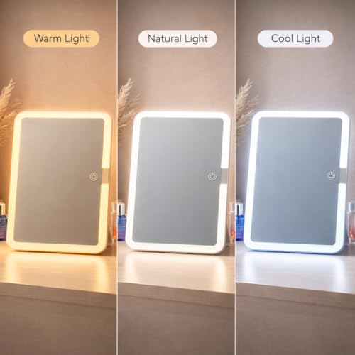 Image of HIMART Rechargeable Travel Makeup Vanity Mirror with LED Lights | Portable Lighted Cosmetic Mirror, 3 Color Lighting, Dimmable Touch Screen, USB Powered Beauty Mirror