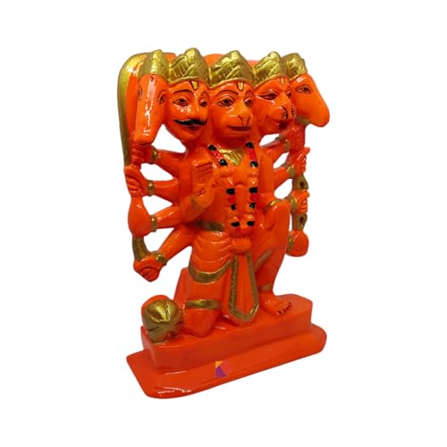 Image of Hanuman murti - Hanuman Idol for Home Decor & Office - Panchmukhi Hanuman - (22 cm) (Orange)