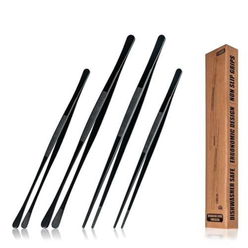 EasyMBC-Set de utensilios de cocina de 30,00 cm-25,00 cm-Pinzas multiusos de acero inoxidable, 4 pinzas profesionales, aparatos de cocina para chefs profesionales, 4 acce