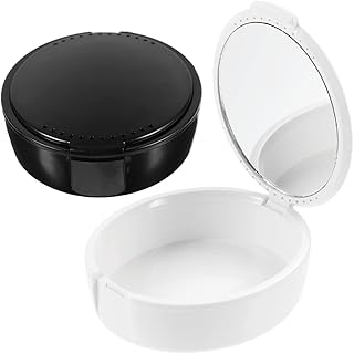 GLEAVI 2 Pcs Retainer Box Denture Storage Case False Teeth Storage Case with Mirror Denture Case Denture Cup Dentures Container Denture Holder for Travel