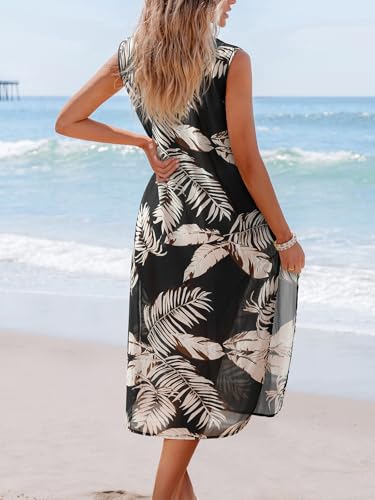 Image of CUPSHE Women's Swimsuit Coverup Casual Sleeveless Side Split Long Cardigans V Neck Midi Beach Dress