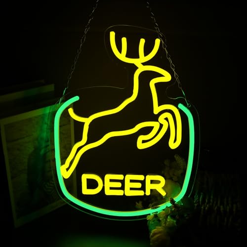 Image of Jumping Deere Neon Sign for Wall Decor, Tractor Neon Lights with Dimmer Swtich for Farm Farmhouse, USB Powered LED Sign forBar, Man Cave, Bedroom Living Room Cabin Bar Rustic Wall Decor, 11.4*14.9IN
