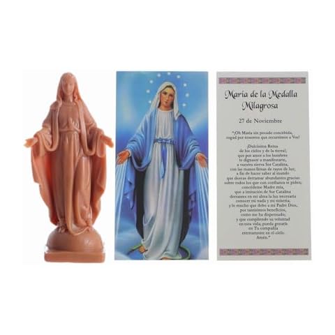 KOMI 3" Virgin Mary Statue with Prayer Card Religious Gifts for Women Catholic Small Mary Car Dashboard Decor Plastic Saint Statue Cover