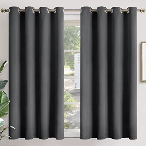 Image of YoungsTex Dark Grey Blackout Curtains 45 Inches Length - Thermal Insulated with Grommet Room Darkening Curtain Drapes for Bedroom Kitchen, 2 Panels, 52 x 45 Inch