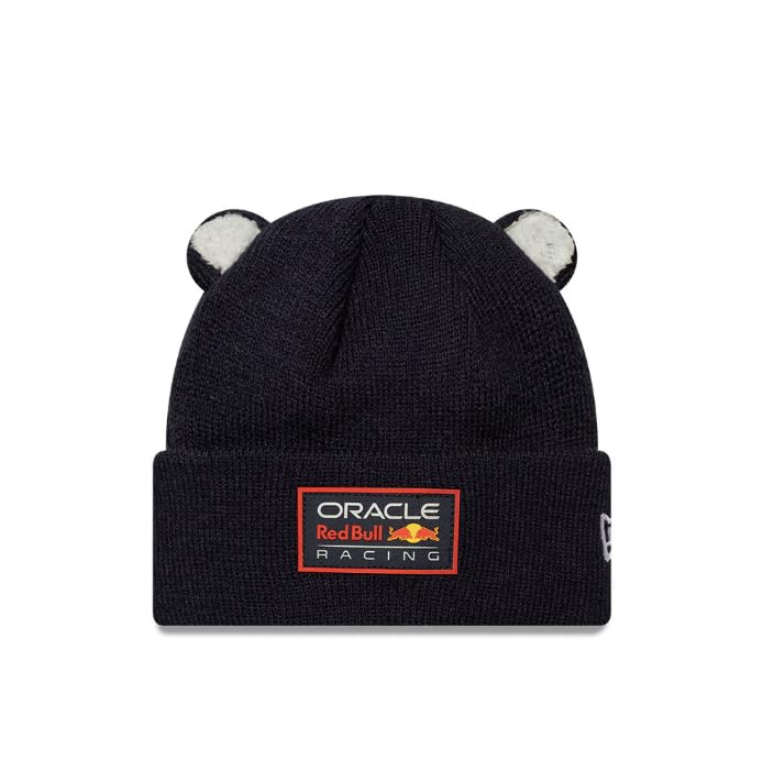 New Era Red Bull Racing F1 Team, Official 2025 Merchandise, Team Cuff Knit Beanie Hat with Ears, Dark Blue, Children Sizes (UK, Age, 1 Year, 3 Years)