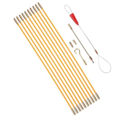 Ipetboom Kit de Pasacables de Fibra de Vidrio 33 CM 10 Varillas para Cableado Eléctrico Extractor y Accesorios para Tendido en Paredes Adecuado para Hogares Oficinas y Construcción