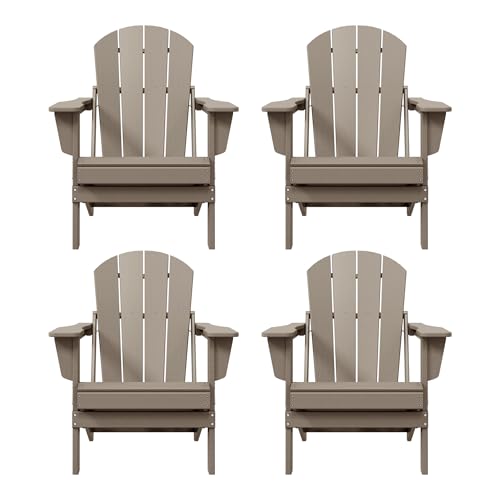 WO WESTIN OUTDOOR HDPE Laguna Outdoor Folding Poly Adirondack Chair (Set of 4), Weathered Wood