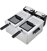 Tesslux 2x3L Deep Fryer with Basket - 3000W Dual Zone Electric Deep Fryer for Home Use with Lid, ...