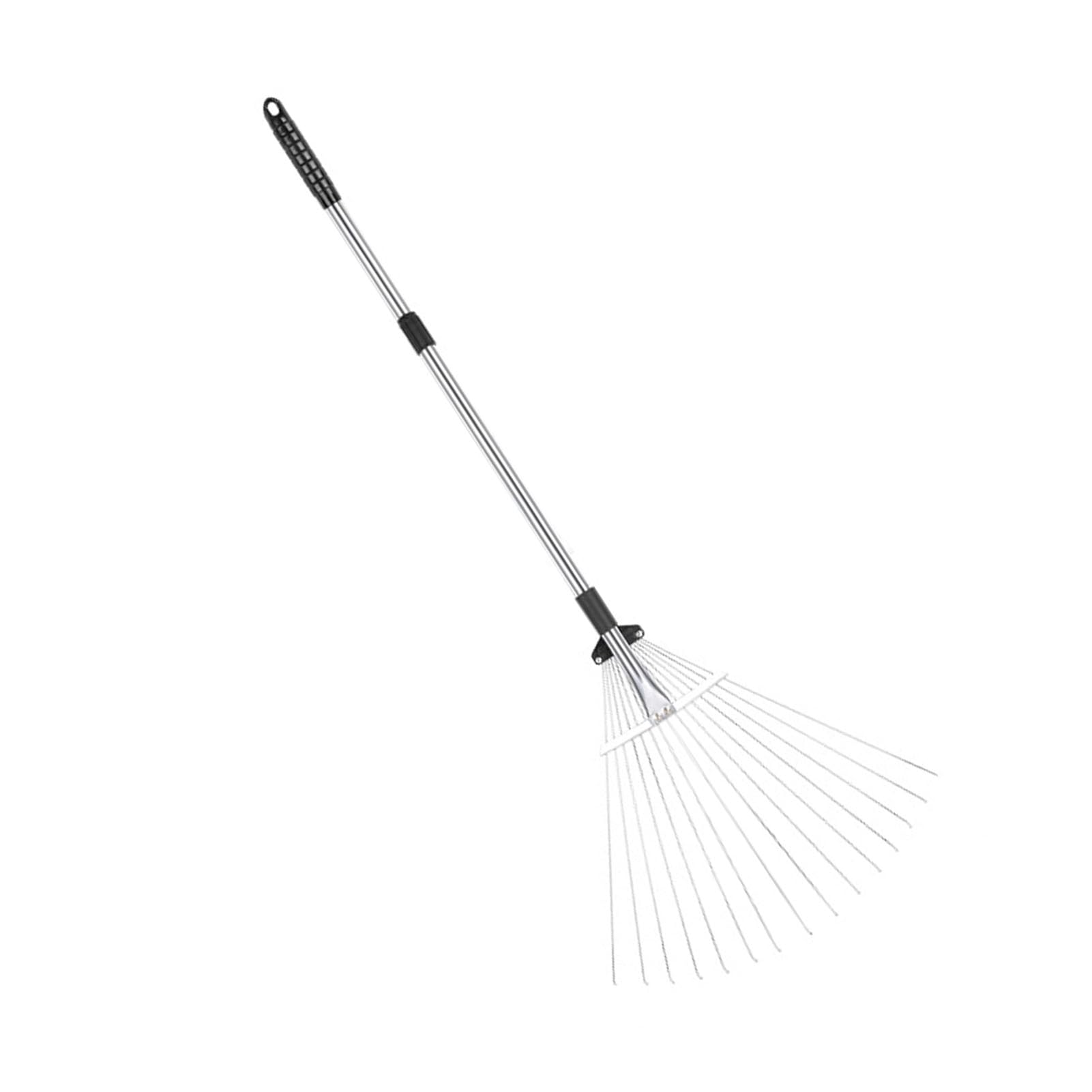 Grabie do Liści Ogrodowych, Przenośne Grabie do Liści ze Stopu Aluminium, Solidna Konstrukcja do Użytku na Zewnątrz (15 zębów 81-160 cm długość 18,5-55,5 cm)