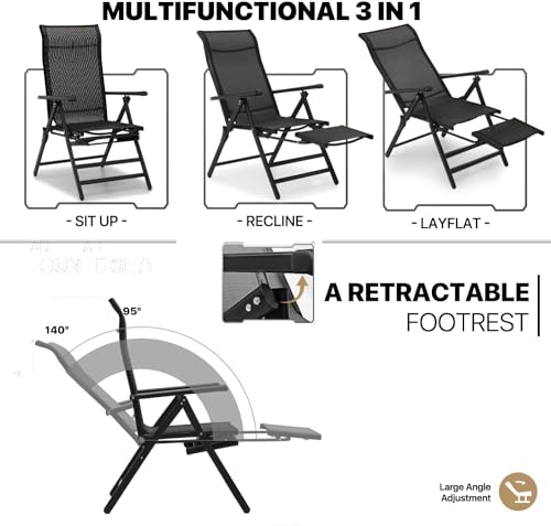 Image of AZOD Folding Camp Chair with Footrest Mesh, Portable Lounge Chair, for Camping Fishing and Other Outdoor Activities (Grey)