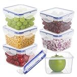 6 Pack Food Containers, 430ml Square Leak-Proof Food Containers with Lids, Plastic Reusable Small Fruit Pots with Lids for Yoghurt, Fruit, & Snacks (Transparent)