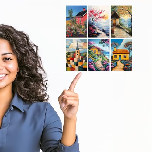 Image of SiddArtify Coastal Cottage Wall Art Poster Print Set - Scenic Landscape Art for Living Room Bedroom Office Decor - Set of 2-4x6 Inch - Board (Pack of 6) - Sticker (Pack of 6)