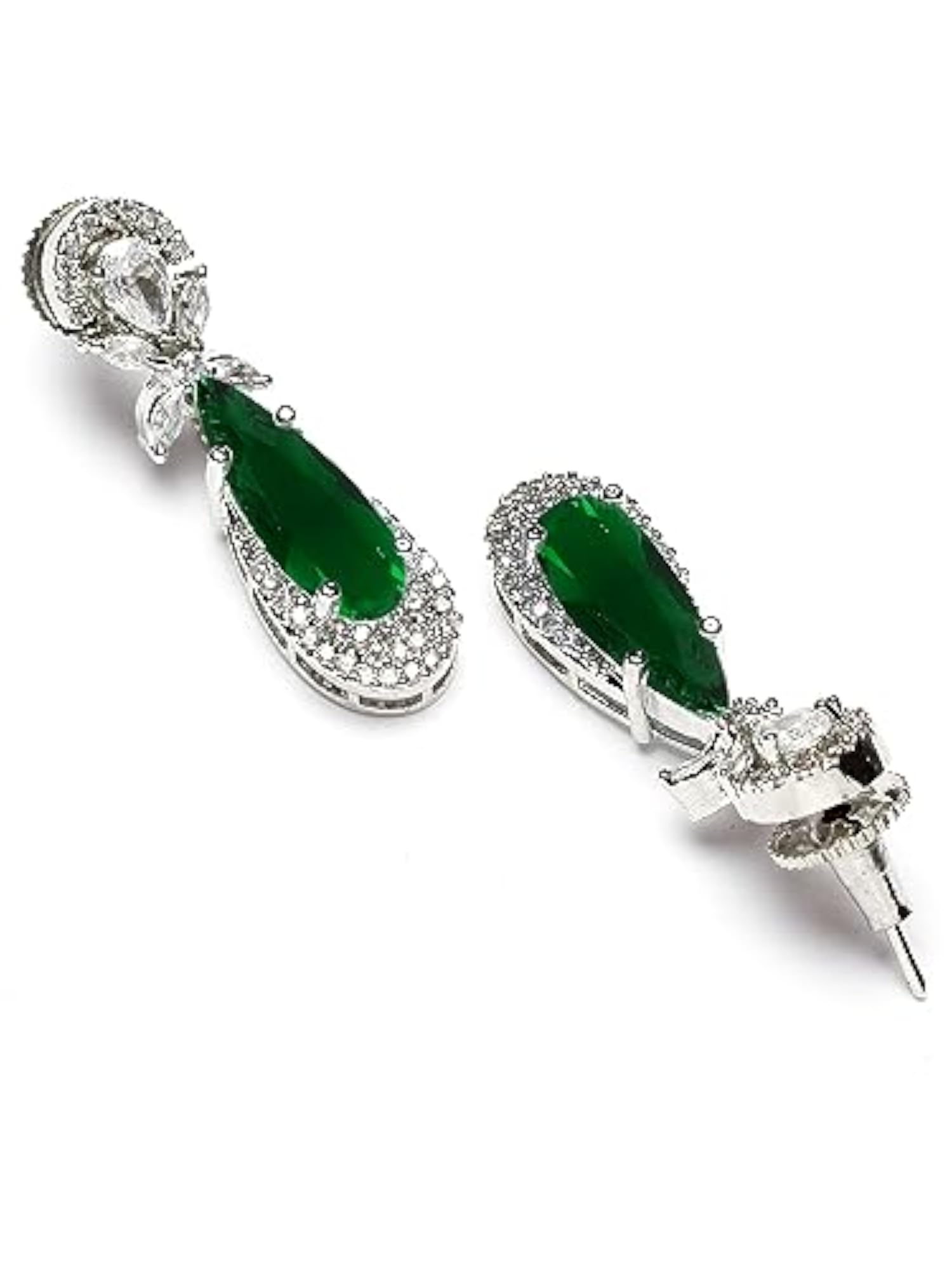 Women's Silver Tone Drop Shape American Diamond Studded Jewellery Set