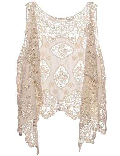 FindThy Women’s Hollow Knitting Stitch Cardigan Open Front Draped Boho Hippie Crochet Vest