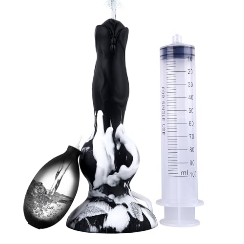 AMAZBEE Dildo Squirting con forte ventosa Cumming Dildo anale in silicone per uomini donne Monster Butt Plugs con pompe per il massaggio prostatico (Black&White)