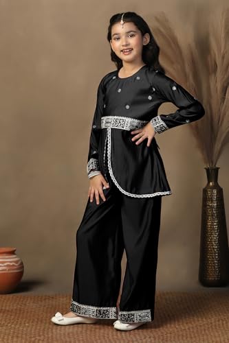 Image of Fashion Dream Girls Chanderi Silk Embroidered Top & Palazzo Set|Kids Salwar Suit|Ethnic Wear