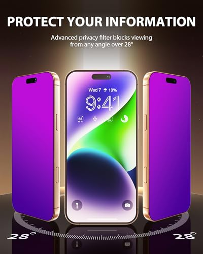 Image of PDDKISS Compatible for iPhone 17 Air Privacy Screen Protector 6.5 Inch, Purple Gradient Anti Spy Anti Blue Light HD Tempered Glass Easy Installation