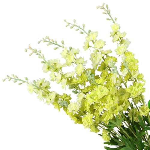 5pcs Light Green Delphinium Artificial Flowers, 33" Silk Larkspur Faux Flower with Long Stem Fake Bouquet for Tall Floor Vase Home Hyacinth Floral Plant Centerpiece Patrick's Day Spring Decor