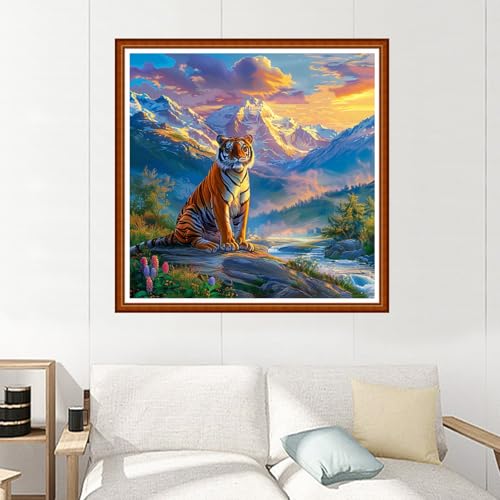 Image of Joyhoor Stamped Cross Stitch Kits for Beginners Needlepoint Kits for Adults Embroidery Kits 11CT Counted Cross Stitch Kits Printed Embroidery Pattern-Mountain Tiger 18x18 inchs