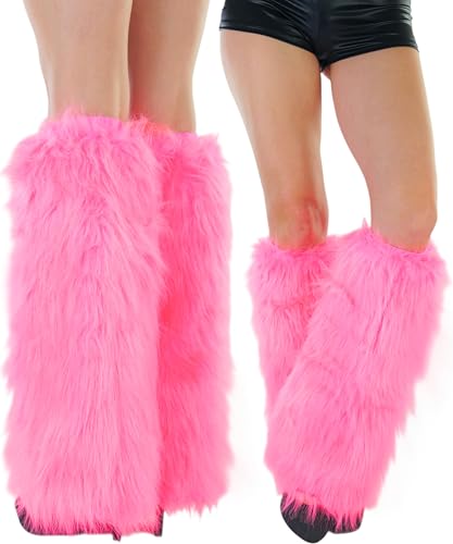 Image of ToBeInStyle Women's Faux Vibrant Fur Retro Daring 60' Inspired Ravewear Knee High Leg Warmers