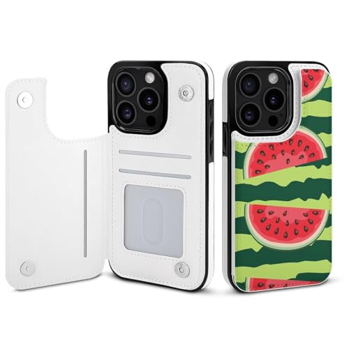 iPhone15Pro用ケース 手帳型 スイカ柄 アイフォン15Pro用ケース 背面 財布型 スマホケース PUレザー カード収納 スタンド機能 おしゃれ