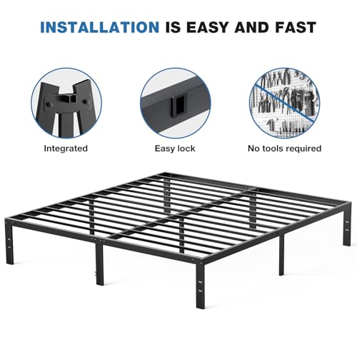 Image of OLIXIS Metal Queen Bed Frame - 14in High with Storage Space, No Box Spring Needed with Sturdy Steel Slat Support, 2200LBS Heavy Duty for Easy Assembly, Black for Bedroom